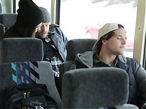 Bonnie Rottens deep throats off her stud on a bus